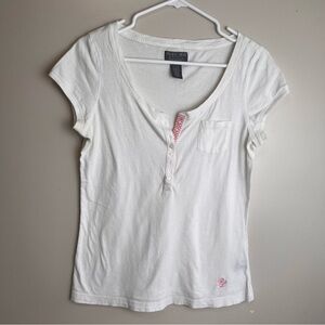 Polo Jeans Company by Ralph Lauren White Cotton Short-Sleeve Henley Tee Medium